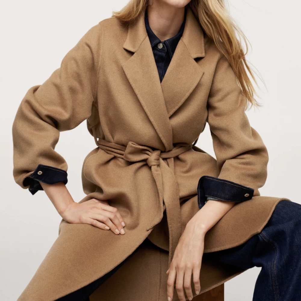 Belted camel wool Mango coat
